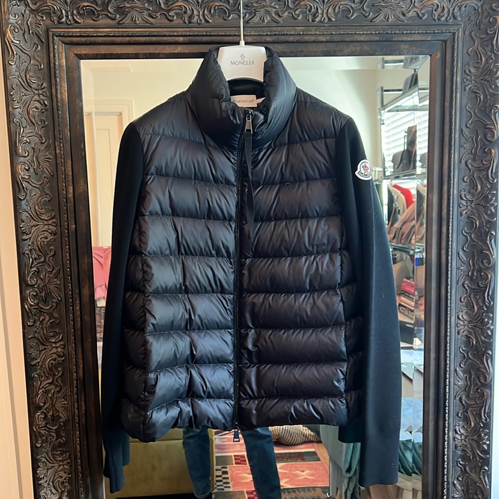 Moncler quilted down & wool knot cardigan